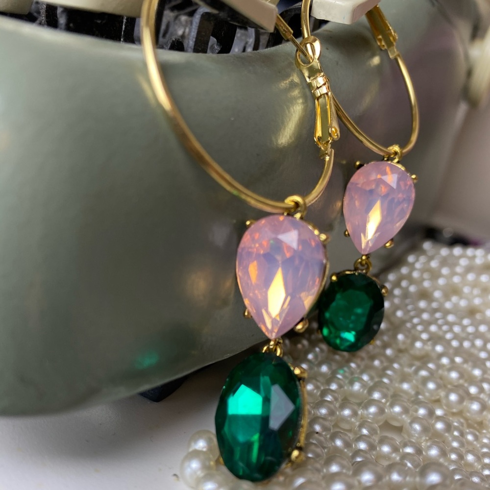 Gold hoop gemstone earrings